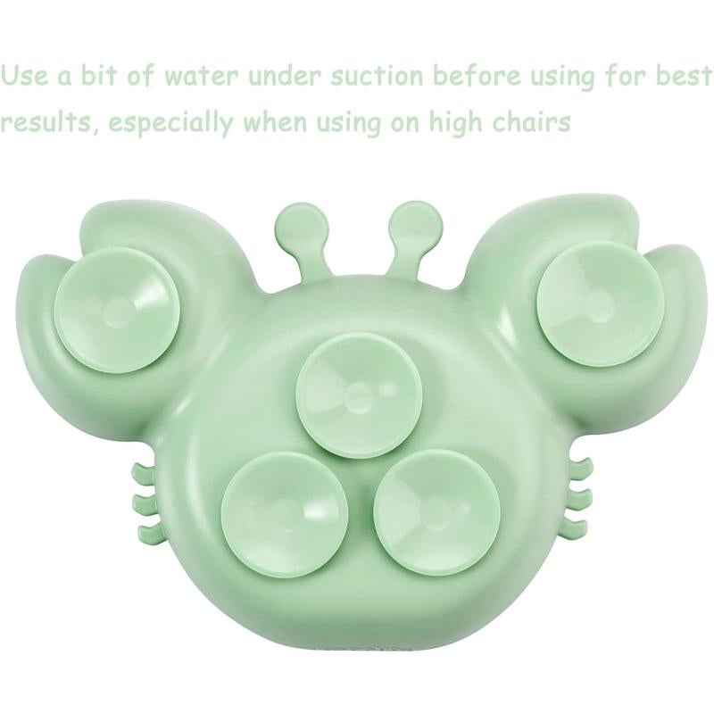 2 Pack Silicone Suction Plate for Baby, Divided Unbreakable Toddler Food Plate with 2 Pack Spoons for Self Feeding, Toddler Utensils Feeding Set Baby Eating Supplies, Crab Shape -Blue&Green Kid Toddler Baby