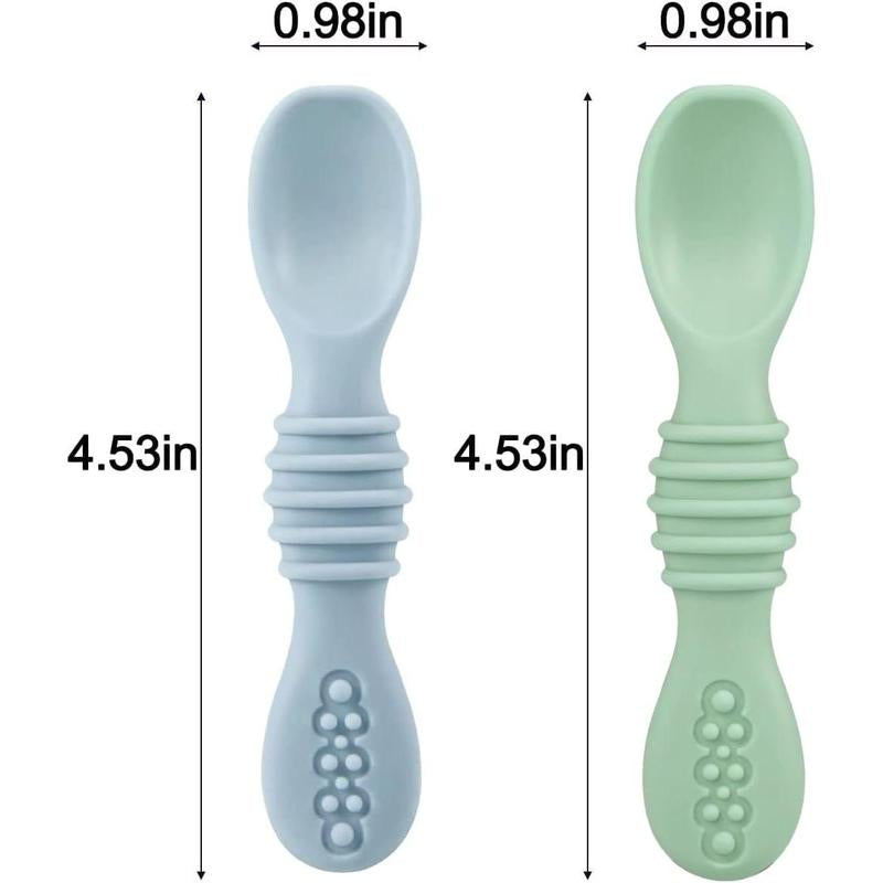 2 Pack Silicone Suction Plate for Baby, Divided Unbreakable Toddler Food Plate with 2 Pack Spoons for Self Feeding, Toddler Utensils Feeding Set Baby Eating Supplies, Crab Shape -Blue&Green Kid Toddler Baby